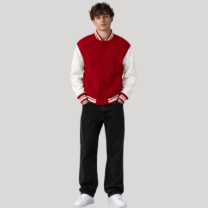 "CRIMSON VARSITY" Letterman Bomber Jacket